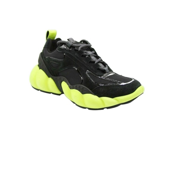 MCM Women's Black Luft Collection Suede Neon Green Trim